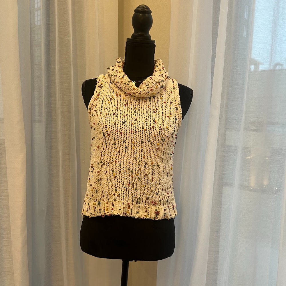 Rainbow dotted white sweater tank